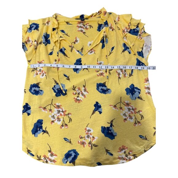 Lauren Ralph Lauren Womens Top Floral Ruffle Sleeve Linen Blend Yellow Size XL - Picture 5 of 8